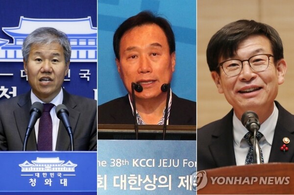왼쪽부터 김수현 청와대 정책실장, 김광두 국민경제자문회의 부의장, 김상조 공정거래위원장 [사진= 연합뉴스]