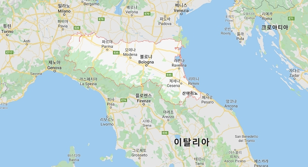 에밀리아로마냐 지역. [출처= 구글 지도]