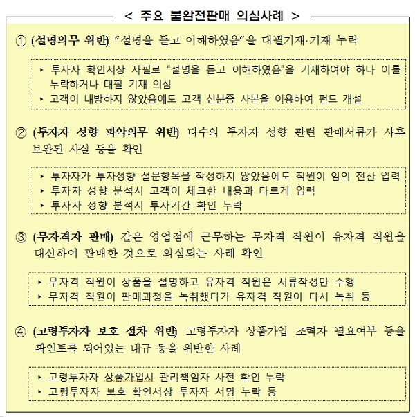 불완전판매 의심사례. [출처= 금융감독원]