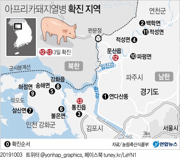 아프리카돼지열병(ASF) 발생 현황. [그래픽= 연합뉴스]