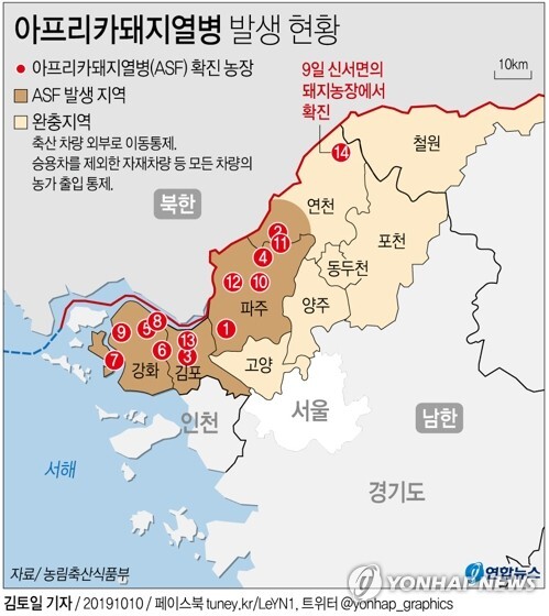 아프리카돼지열병(ASF) 발생현황. [그래픽= 연합뉴스]