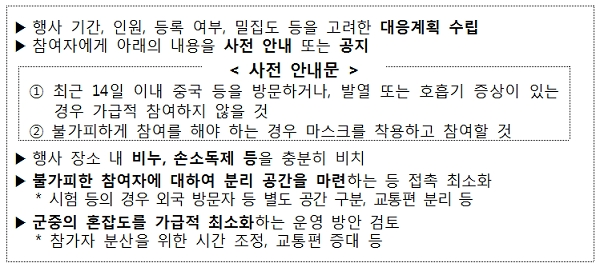 집단행사 권고지침 주요내용. [출처= 보건복지부]