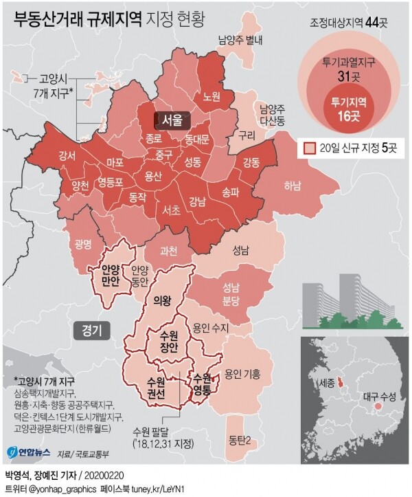 부동산거래 규제지역 지정 현황. [그래픽= 연합뉴스]