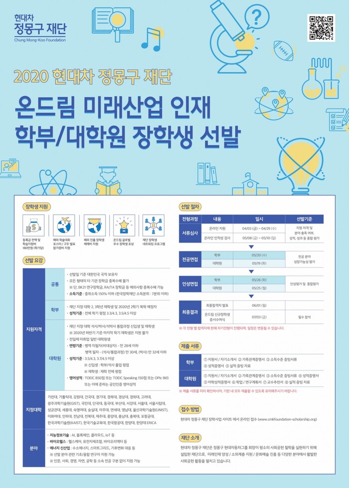 온드림 미래산업 인재 장학생 선발 포스터.(사진=현대차 정몽구 재단)