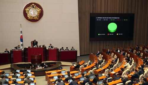 지난 4월 29일 국회에서 열린 제2차 본회의에서 성폭력범죄의 처벌 등에 관한 특례법 일부개정법률안이 가결되고 있다. [사진= 연합뉴스]